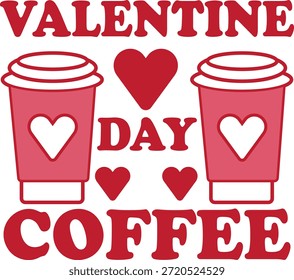 Two pink coffee cups with hearts perfect for Valentine's Day promotions, coffee shop romance themes, cafe date nights, love and coffee designs, Valentine's marketing, anniversary celebrations