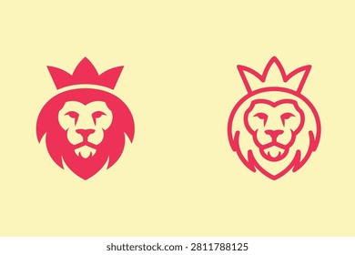 Two pink crowned lion heads on transparent background