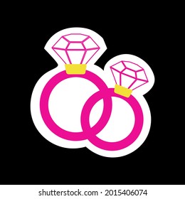 Two Pink Diamond Rings Isolated Sticker. LGBTQIA Collection. Homosexual Gender Set. Vector illustration