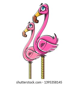 Two pink flamingo on a white background.
