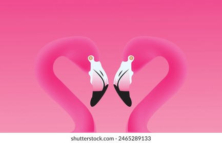 Two pink flamingo set. Exotic tropical bird. Zoo animal collection. Love symbols. Decoration element. Flat design. White background. Isolated.