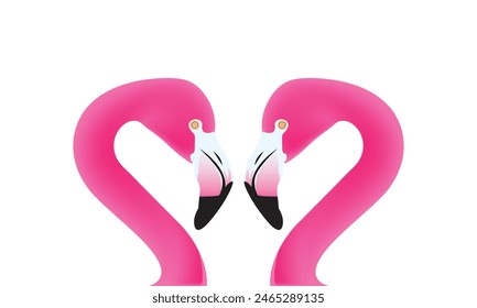 Two pink flamingo set. Exotic tropical bird. Zoo animal collection. Love symbols. Decoration element. Flat design. White background. Isolated.