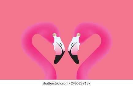 Two pink flamingo set. Exotic tropical bird. Zoo animal collection. Love symbols. Decoration element. Flat design. White background. Isolated.