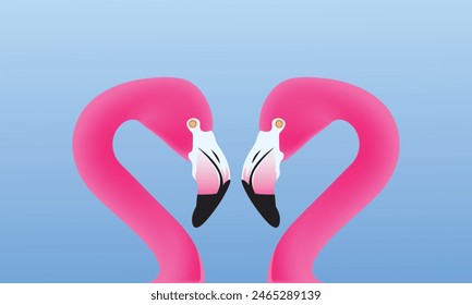 Two pink flamingo set. Exotic tropical bird. Zoo animal collection. Love symbols. Decoration element. Flat design. White background. Isolated.