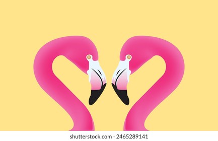 Two pink flamingo set. Exotic tropical bird. Zoo animal collection. Love symbols. Decoration element. Flat design. White background. Isolated.