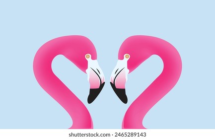 Two pink flamingo set. Exotic tropical bird. Zoo animal collection. Love symbols. Decoration element. Flat design. White background. Isolated.