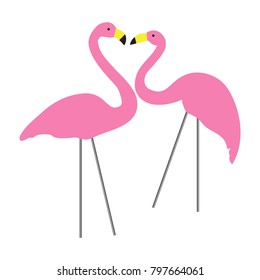 Two pink flamingos in cartoon style. Flat design, vector.