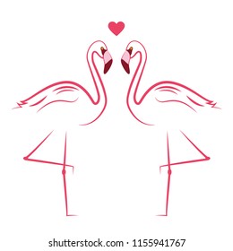 two pink flamingos in love simlpe drawing vector illustration EPS10