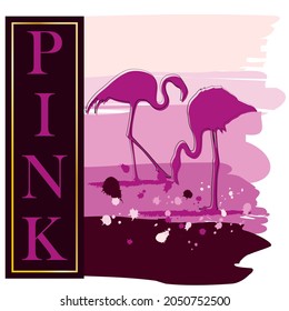 Two pink flamingos on an abstract pink background. Postcard, flyer, party poster, t-shirt print