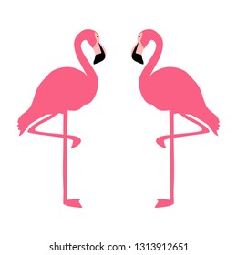 Two pink flamingos vector isolated tropical bird silhouette
