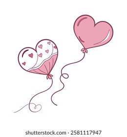 Two Pink Heart Balloons Floating on a White Background