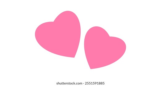 Two pink heart shapes on a white background. Minimal vector design for Valentine's Day, love, or romantic-themed projects