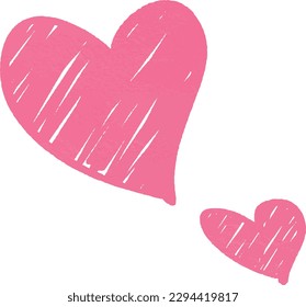 dos corazones rosas de diferentes tamaños Es una ilustración vectorial de estilo tiza.