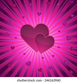 two pink hearts illustration background