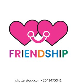 Two pink hearts joined together, symbolizing friendship A colorful 'Friendship' wordmark completes the design, perfect for social media, cards, or branding.