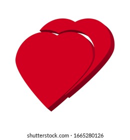 Two pink hearts on a white background 3d, vector