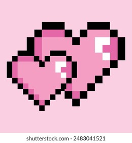 Dos corazones rosados en pixel art para Sitios web y recursos gráficos.