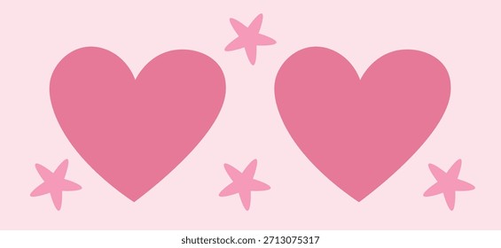 Dos corazones rosados con estrellas diminutas, que ofrecen un aspecto dulce y lindo para el trabajo de los niños, el uso de decoración de moda, el proyecto de diversión brillante o el diseño de Vector moderno suave.