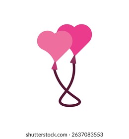 Two pink heart-shaped balloons tied together. Great for party invitations, wedding designs, or romantic celebration graphics.