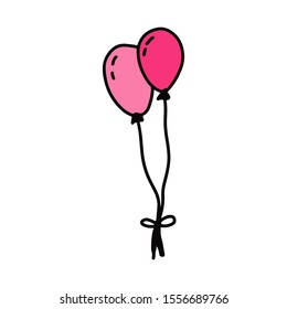 Two pink holiday balls isolated on white background. Vector cute cartoon illustration. Gender lesbians female and male symbols. Concept feminism. Pride day.