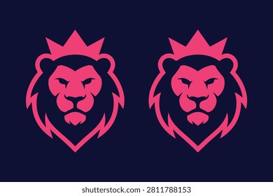 Two pink lion heads facing opposite directions with crowns above