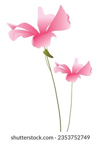 The two pink minimal vector flowers are isolated on the background, for a sweet card-decorated mockup.
