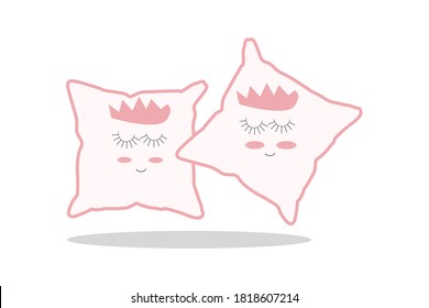 two pink pillows with a cute sleeping Princess. vector illustration.