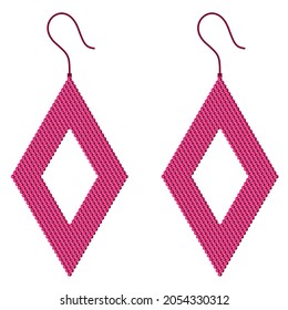 Two pink rhombus-shaped earrings with a hole in the middle made of 3D squares