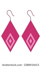 Two pink rhombus-shaped earrings with a light pink rhombus inlay, made of 3D cubes