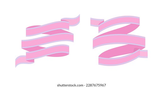 Two pink ribbons with blue accents. Flat vector ribbon banner design on white background.