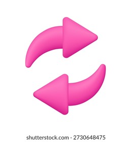 Dos flechas redondeadas de color rosa formando un bucle circular. Tecnología, negocio, refrescar, recargar, Actualizar, sincronización y concepto de ciclo de proceso. Icono de Vector 3D. Estilo minimalista de dibujos animados.