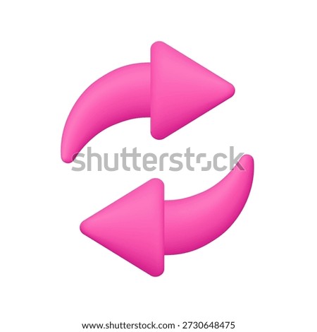 Two pink rounded arrows forming circular loop. Technology, business, refresh, reload, update, synchronization and process cycle concept. 3d vector icon. Cartoon minimal style.