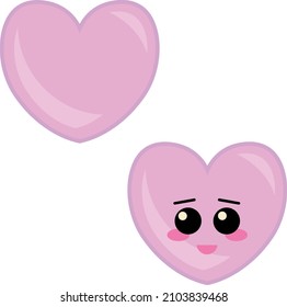 Two pink shining hearts, one with cute face, small icons for valentines day.