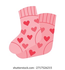 Dos calcetines rosas se muestran juntos, con corazones rojos en toda la tela. Son perfectos para ropa cómoda o como regalo para ocasiones especiales.