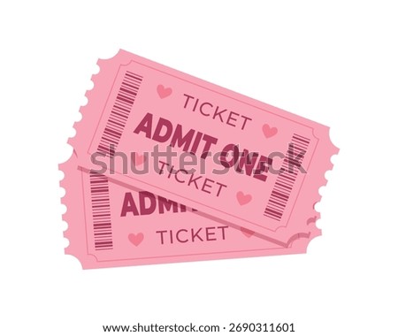 Two pink tickets isolated on white background