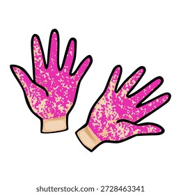 Duas luvas de vetor cor-de-rosa com textura manchada, isoladas sobre fundo branco