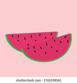 Two pink watermelons. Flat icon design.
