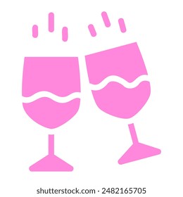 Dos copas de vino rosado que tintinean juntas, lo que significa un brindis de celebración.