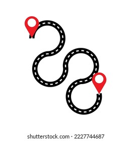 Two pins winding road. Vector illustration. Stock image. 