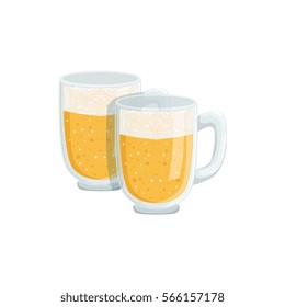 Two Pints Of Foamy Lager Beer, Oktoberfest Festival Drinks Bar Menu Item