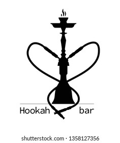 Two pipe hookah silhouette isolated black on white, lounge and relaxation, shisha, smoking vector