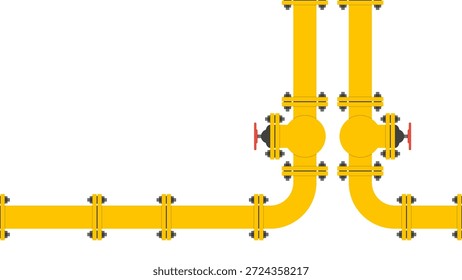 Infografía de dos tuberías, fondo industrial, tuberías amarillas de transporte de gas de agua de petróleo, Ilustración vectorial del sistema de plomería