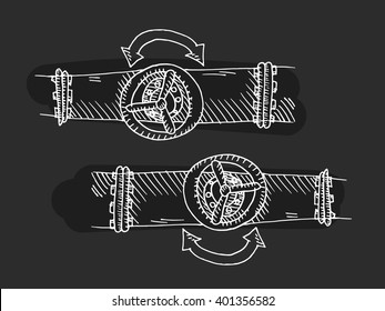 Two pipes on black background. Free hand drawn. Vector illustration. 