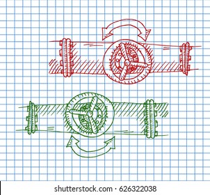 Two pipes on copybook background. Free hand drawn. Vector illustration. 