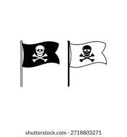 Dos banderas piratas con el cráneo y los huesos cruzados que agitan en la brisa