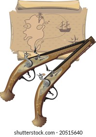 Two Pirate pistol and Map