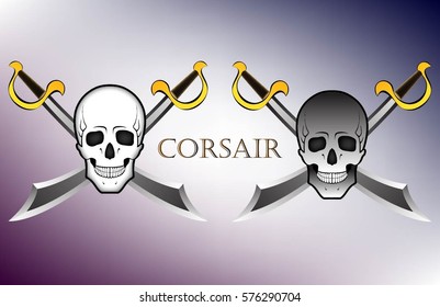 two pirate skull with cross sabers