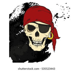 Two pirate skulls with hat, smoking pipe and eye patch. Vector illustration