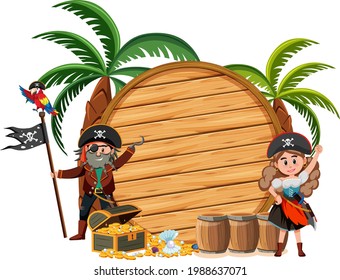 Zwei Piraten-Cartoon-Zeichen mit leerem Banner einzeln auf weißem Hintergrund