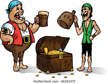 Two pirates cheering for their booty. Part of a series